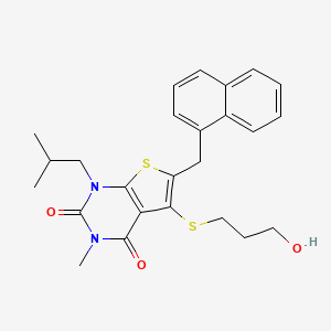 molecular formula C25H28N2O3S2 B1665596 5-[(3-Hydroxypropyl)thio]-3-methyl-1-(2-methylpropyl)-6-(1-naphthalenylmethyl)thieno[2,3-d]pyrimidine-2,4(1H,3H)-dione CAS No. 216685-07-3
