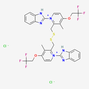 molecular formula C32H28Cl2F6N6O2S2 B1665626 Pyridinium, 2,2'-(dithiobis(methylene))bis(1-(1H-benzimidazol-2-yl)-3-methyl-4-(2,2,2-trifluoroethoxy)-, dichloride CAS No. 114559-57-8