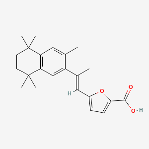 molecular formula C23H28O3 B1665642 2-Furancarboxylic acid, 5-(2-(5,6,7,8-tetrahydro-3,5,5,8,8-pentamethyl-2-naphthalenyl)-1-propenyl)-, (E)- CAS No. 158200-61-4