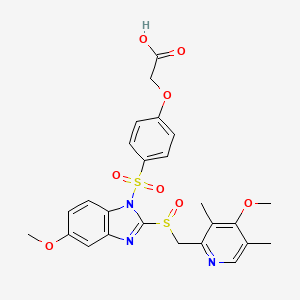 molecular formula C25H25N3O8S2 B1665648 Acetic acid, 2-(4-((5-methoxy-2-(((4-methoxy-3,5-dimethyl-2-pyridinyl)methyl)sulfinyl)-1H-benzimidazol-1-yl)sulfonyl)phenoxy)- CAS No. 651729-53-2