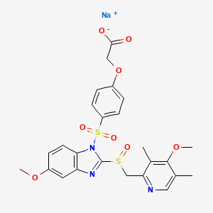 molecular formula C25H24N3NaO8S2 B1665649 乙酸，(4-((5-甲氧基-2-(((4-甲氧基-3,5-二甲基-2-吡啶基)甲基)亚磺酰基)-1H-苯并咪唑-1-基)磺酰基)苯氧基)-，钠盐 CAS No. 651728-41-5