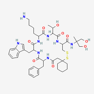 16-(4-aminobutyl)-22-benzyl-N-(1,3-dihydroxy-2-methylpropan-2-yl)-13-(1-hydroxyethyl)-19-(1H-indol-3-ylmethyl)-12,15,18,21,24-pentaoxo-7,8-dithia-11,14,17,20,23-pentazaspiro[5.19]pentacosane-10-carboxamide