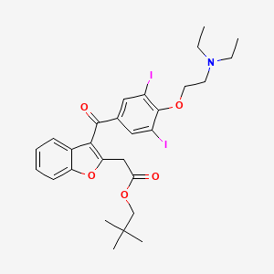 molecular formula C28H33I2NO5 B1665818 2,2-Dimethylpropyl 3-(4-(2-(diethylamino)ethoxy)-3,5-diiodobenzoyl)2-benzofuranacetate CAS No. 345267-16-5