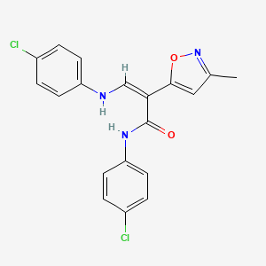 (Z)-3-(4-Chloroanilino)-N-(4-chlorophenyl)-2-(3-methylisoxazol-5-yl)prop-2-enamide