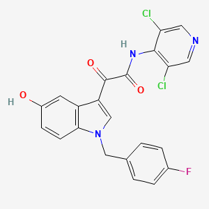 molecular formula C22H14Cl2FN3O3 B1665857 N-(3,5-dichloropyrid-4-yl)-(1-(4-fluorobenzyl)-5-hydroxy-indole-3-yl)glyoxylic acid amide CAS No. 257892-33-4