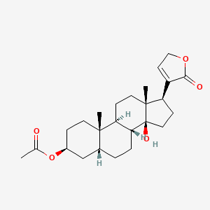 molecular formula C25H36O5 B1665872 [(3S,5R,8R,9S,10S,13R,14S,17S)-14-hydroxy-10,13-dimethyl-17-(5-oxo-2H-furan-4-yl)-1,2,3,4,5,6,7,8,9,11,12,15,16,17-tetradecahydrocyclopenta[a]phenanthren-3-yl] acetate CAS No. 7755-28-4