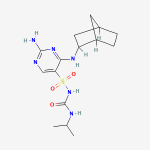 molecular formula C15H24N6O3S B1665882 2-Amino-4-((bicylco(2.2.1)hept-2-yl)amino-N-((1-methylethyl)amino)carbonyl)-5-pyrimidinesulfonamide CAS No. 124788-46-1