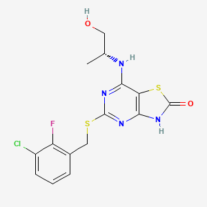 molecular formula C15H14ClFN4O2S2 B1665884 5-[[(3-Chloro-2-fluorophenyl)methyl]thio]-7-[[(1R)-2-hydroxy-1-methylethyl]amino]thiazolo[4,5-d]pyrimidin-2(3H)-one CAS No. 333742-63-5