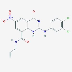 molecular formula C18H13Cl2N5O4 B1665885 2-(3,4-dichloroanilino)-6-nitro-4-oxo-N-prop-2-enyl-1H-quinazoline-8-carboxamide CAS No. 331645-84-2