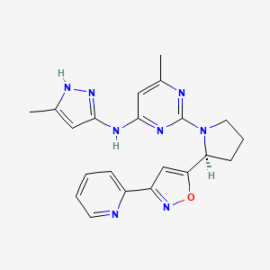 molecular formula C21H22N8O B1665891 6-Methyl-N-(5-methyl-1H-pyrazol-3-yl)-2-[(2S)-2-(3-pyridin-2-yl-1,2-oxazol-5-yl)pyrrolidin-1-yl]pyrimidin-4-amine CAS No. 851432-37-6
