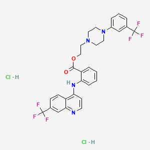 molecular formula C30H28Cl2F6N4O2 B1666061 Benzoic acid, 2-((7-(trifluoromethyl)-4-quinolinyl)amino)-, 2-(4-(3-(trifluoromethyl)phenyl)-1-piperazinyl)ethyl ester, dihydrochloride CAS No. 55300-30-6