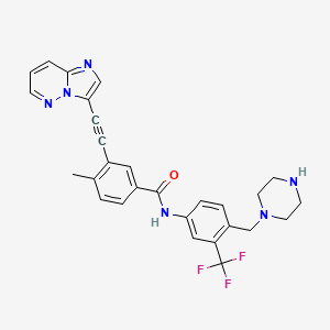 molecular formula C28H25F3N6O B1666062 Benzamide, 3-(2-imidazo(1,2-b)pyridazin-3-ylethynyl)-4-methyl-N-(4-(1-piperazinylmethyl)-3-(trifluoromethyl)phenyl)- CAS No. 943319-87-7