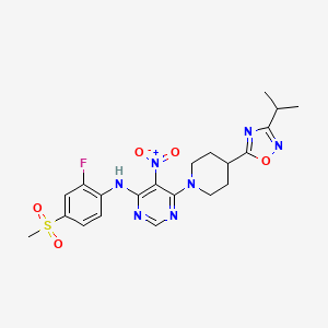 molecular formula C21H24FN7O5S B1666077 N-(2-Fluoro-4-(methylsulfonyl)phenyl)-6-(4-(3-isopropyl-1,2,4-oxadiazol-5-yl)piperidin-1-yl)-5-nitropyrimidin-4-amine CAS No. 733750-99-7