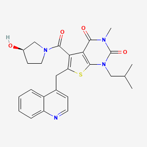 molecular formula C26H28N4O4S B1666081 5-[(3R)-3-hydroxypyrrolidine-1-carbonyl]-3-methyl-1-(2-methylpropyl)-6-(quinolin-4-ylmethyl)thieno[2,3-d]pyrimidine-2,4-dione CAS No. 873327-59-4