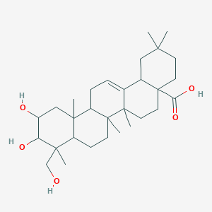 molecular formula C30H48O5 B1666088 10,11-Dihydroxy-9-(hydroxymethyl)-2,2,6a,6b,9,12a-hexamethyl-1,3,4,5,6,6a,7,8,8a,10,11,12,13,14b-tetradecahydropicene-4a-carboxylic acid CAS No. 465-00-9