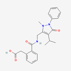 molecular formula C23H25N3O4 B1666101 Acetic acid, 2-(o-(((4-isopropyl-2-methyl-5-oxo-1-phenyl-3-pyrazolin-3-yl)methyl)carbamoyl)phenyl)- CAS No. 74512-62-2