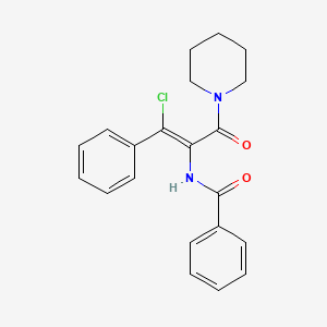 molecular formula C21H21ClN2O2 B1666105 苯甲酰胺，N-(2-氯-2-苯基-1-(1-哌啶基羰基)乙烯基)- CAS No. 300669-68-5