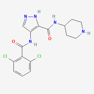 molecular formula C16H17Cl2N5O2 B1666106 4-(2,6-dichlorobenzamido)-N-(piperidin-4-yl)-1H-pyrazole-3-carboxamide CAS No. 844442-38-2