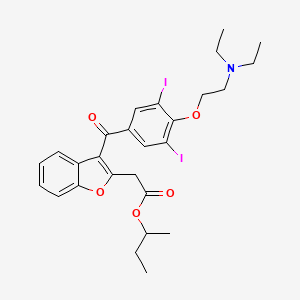 molecular formula C27H31I2NO5 B1666113 2-Benzofuranacetic acid, 3-(4-(2-(diethylamino)ethoxy)-3,5-diiodobenzoyl)-, 1-methylpropyl ester CAS No. 270587-33-2