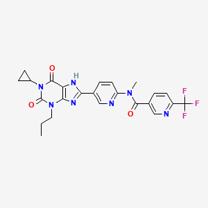 molecular formula C24H22F3N7O3 B1666114 N-[5-(1-cyclopropyl-2,6-dioxo-3-propyl-7H-purin-8-yl)pyridin-2-yl]-N-methyl-6-(trifluoromethyl)pyridine-3-carboxamide CAS No. 847612-12-8