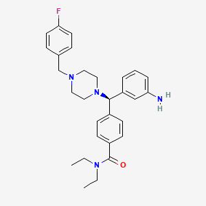 molecular formula C29H35FN4O B1666209 Benzamide, 4-((R)-(3-aminophenyl)(4-((4-fluorophenyl)methyl)-1-piperazinyl)methyl)-N,N-diethyl- CAS No. 875647-81-7