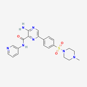 molecular formula C21H23N7O3S B1666211 3-Amino-6-{4-[(4-Methylpiperazin-1-Yl)sulfonyl]phenyl}-N-Pyridin-3-Ylpyrazine-2-Carboxamide CAS No. 486424-20-8