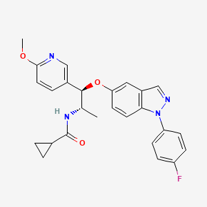 molecular formula C26H25FN4O3 B1666212 n-[(1r,2s)-1-[1-(4-Fluorophenyl)indazol-5-yl]oxy-1-(6-methoxypyridin-3-yl)propan-2-yl]cyclopropanecarboxamide CAS No. 1034148-15-6