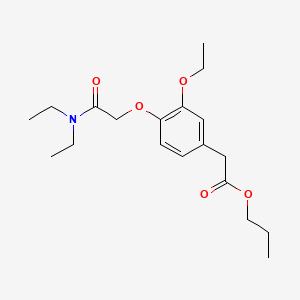 molecular formula C19H29NO5 B1666213 Benzeneacetic acid, 4-(2-(diethylamino)-2-oxoethoxy)-3-ethoxy-, propyl ester CAS No. 579494-66-9