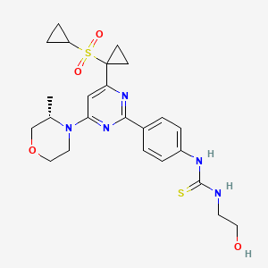molecular formula C24H31N5O4S2 B1666214 (S)-1-(4-(4-(1-(cyclopropylsulfonyl)cyclopropyl)-6-(3-methylmorpholino)pyrimidin-2-yl)phenyl)-3-(2-hydroxyethyl)thiourea CAS No. 1101810-02-9