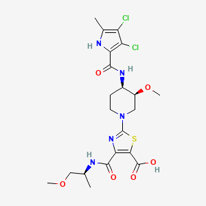 molecular formula C21H27Cl2N5O6S B1666220 5-Thiazolecarboxylic acid, 2-((3S,4R)-4-(((3,4-dichloro-5-methyl-1H-pyrrol-2-yl)carbonyl)amino)-3-methoxy-1-piperidinyl)-4-((((1S)-2-methoxy-1-methylethyl)amino)carbonyl)- CAS No. 907543-25-3