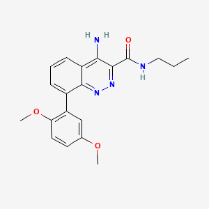 molecular formula C20H22N4O3 B1666225 3-Cinnolinecarboxamide, 4-amino-8-(2,5-dimethoxyphenyl)-N-propyl- CAS No. 942436-93-3