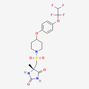molecular formula C18H21F4N3O6S B1666228 (5S)-5-methyl-5-[[4-[4-(1,1,2,2-tetrafluoroethoxy)phenoxy]piperidin-1-yl]sulfonylmethyl]imidazolidine-2,4-dione CAS No. 893556-15-5