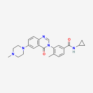 molecular formula C24H27N5O2 B1666229 N-cyclopropyl-4-methyl-3-[6-(4-methylpiperazin-1-yl)-4-oxoquinazolin-3-yl]benzamide CAS No. 851845-37-9