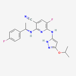 molecular formula C20H20F2N6O B1666230 (S)-5-Fluoro-2-(1-(4-fluorophenyl)ethylamino)-6-(5-isopropoxy-1H-pyrazol-3-ylamino)nicotinonitrile CAS No. 905585-60-6