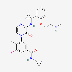molecular formula C27H30FN5O3 B1666237 N-Cyclopropyl-3-fluoro-4-methyl-5-(3-((1-(2-(2-(methylamino)ethoxy)phenyl)cyclopropyl)amino)-2-oxopyrazin-1(2H)-yl)benzamide CAS No. 1095004-78-6