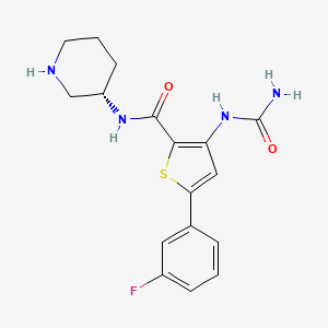 molecular formula C17H19FN4O2S B1666238 (S)-5-(3-Fluorophenyl)-N-(piperidin-3-yl)-3-ureidothiophene-2-carboxamide CAS No. 860352-01-8