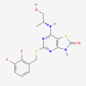 molecular formula C15H14F2N4O2S2 B1666239 (R)-5-((2,3-difluorobenzyl)thio)-7-((1-hydroxypropan-2-yl)amino)thiazolo[4,5-d]pyrimidin-2(3H)-one CAS No. 333742-48-6