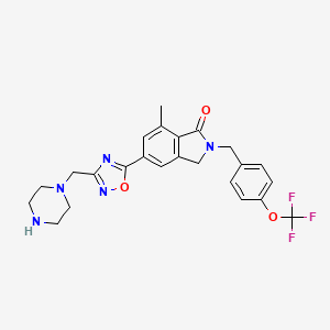 molecular formula C24H24F3N5O3 B1666240 7-methyl-5-[3-(piperazin-1-ylmethyl)-1,2,4-oxadiazol-5-yl]-2-[[4-(trifluoromethoxy)phenyl]methyl]-3H-isoindol-1-one CAS No. 1092453-15-0