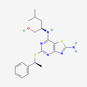 molecular formula C19H25N5OS2 B1666241 1-Pentanol, 2-[[2-aMino-5-[[(1S)-1-phenylethyl]thio]thiazolo[4,5-d]pyriMidin-7-yl]aMino]-4-Methyl-, (2R)- CAS No. 911715-90-7