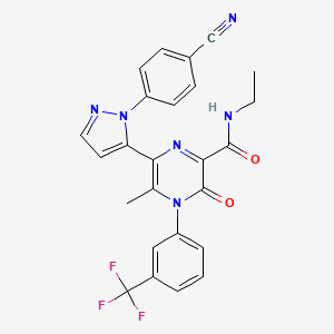 B1666248 6-(1-(4-Cyanophenyl)-1H-pyrazol-5-yl)-N-ethyl-3,4-dihydro-5-methyl-3-oxo-4-(3-(trifluoromethyl)phenyl)-2-pyrazinecarboxamide CAS No. 956907-23-6