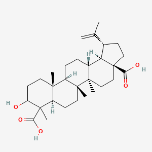 molecular formula C30H46O5 B1666298 (1R,3aS,5aR,5bR,7aR,11aR,11bR,13aR,13bR)-9-hydroxy-5a,5b,8,11a-tetramethyl-1-prop-1-en-2-yl-1,2,3,4,5,6,7,7a,9,10,11,11b,12,13,13a,13b-hexadecahydrocyclopenta[a]chrysene-3a,8-dicarboxylic acid CAS No. 132339-62-9