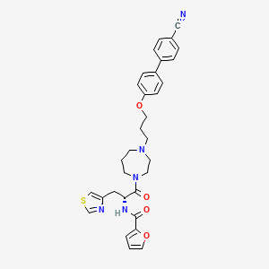 molecular formula C32H33N5O4S B1666386 2-Furancarboxamide, N-((1R)-2-(4-(3-((4'-cyano(1,1'-biphenyl)-4-yl)oxy)propyl)hexahydro-1H-1,4-diazepin-1-yl)-2-oxo-1-(4-thiazolylmethyl)ethyl)- CAS No. 378233-39-7