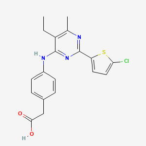 molecular formula C19H18ClN3O2S B1666388 (4-{[2-(5-Chlorothiophen-2-Yl)-5-Ethyl-6-Methylpyrimidin-4-Yl]amino}phenyl)acetic Acid CAS No. 915082-52-9