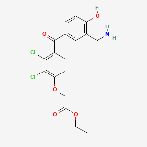 molecular formula C18H17Cl2NO5 B1666391 Acetic acid, (4-(3-(aminomethyl)-4-hydroxybenzoyl)-2,3-dichlorophenoxy)-, ethyl ester CAS No. 78235-72-0