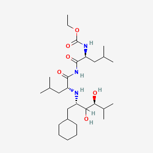 molecular formula C28H53N3O6 B1666405 ethyl N-[(2S)-1-[[(2R)-2-[[(2S,4S)-1-cyclohexyl-3,4-dihydroxy-5-methylhexan-2-yl]amino]-4-methylpentanoyl]amino]-4-methyl-1-oxopentan-2-yl]carbamate CAS No. 144499-88-7