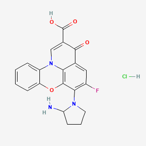 molecular formula C20H17ClFN3O4 B1666406 3H-Pyrido(3,2,1-kl)phenoxazine-2-carboxylic acid, 6-(2-amino-1-pyrrolidinyl)-5-fluoro-3-oxo-, monohydrochloride, (+-)- CAS No. 148201-53-0