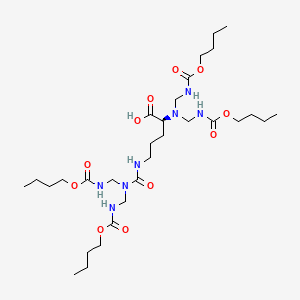 molecular formula C30H57N7O11 B1666455 (S)-4,11-Bis(((butoxycarbonyl)amino)methyl)-10-carboxy-5-oxo-2,4,6,11,13-pentaazatetradecanedioic acid, 1,14-dibutyl ester CAS No. 65132-74-3