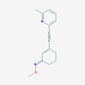 molecular formula C1411CH16N2O B1666476 (E)-3-(2-(6-methylpyridin-2-yl)ethynyl)cyclohex-2-enone O-methyl oxime CAS No. 1224977-89-2