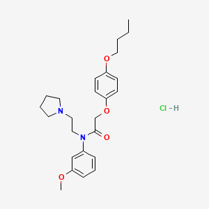 molecular formula C25H35ClN2O4 B1666491 乙酰胺，N-(间苯甲氧基)-2-(对丁氧基苯氧基)-N-(2-(1-吡咯烷基)乙基)-，盐酸盐 CAS No. 27468-55-9