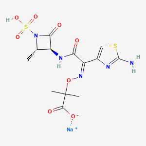 B1666514 Propanoic acid, 2-(((Z)-(1-(2-amino-4-thiazolyl)-2-(((2S,3S)-2-methyl-4-oxo-1-sulfo-3-azetidinyl)amino)-2-oxoethylidene)amino)oxy)-2-methyl-, monosodium salt CAS No. 80581-85-7